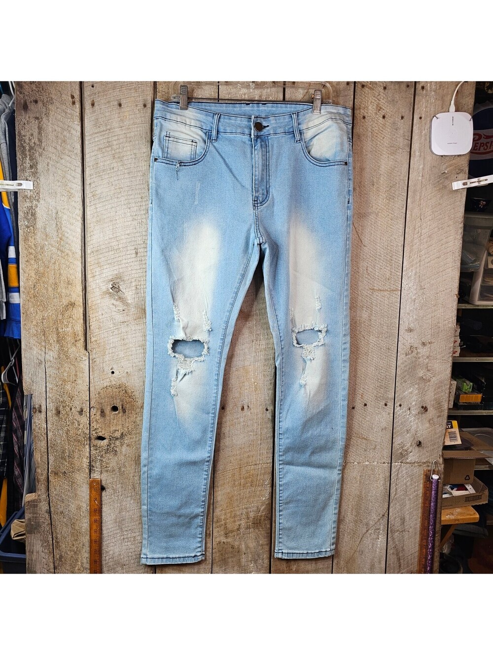 Light Wash Distressed Ripped Skinny Jeans Men's Size 32 Slim Fit Stretch Denim